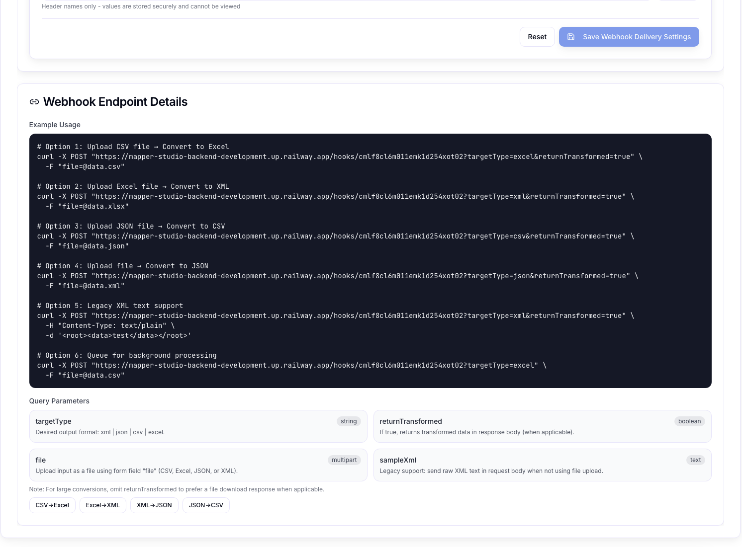 Webhook API Details